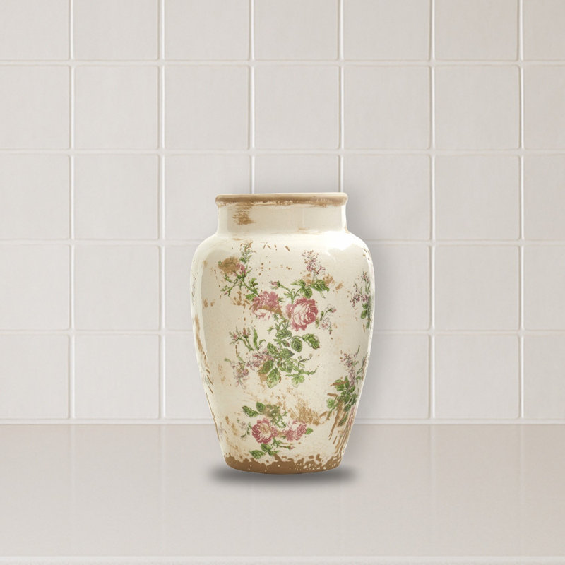 Tuscan Ceramic Floral Print Vase