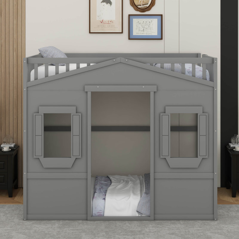 Twin House Loft Bed With Ladder, Gray