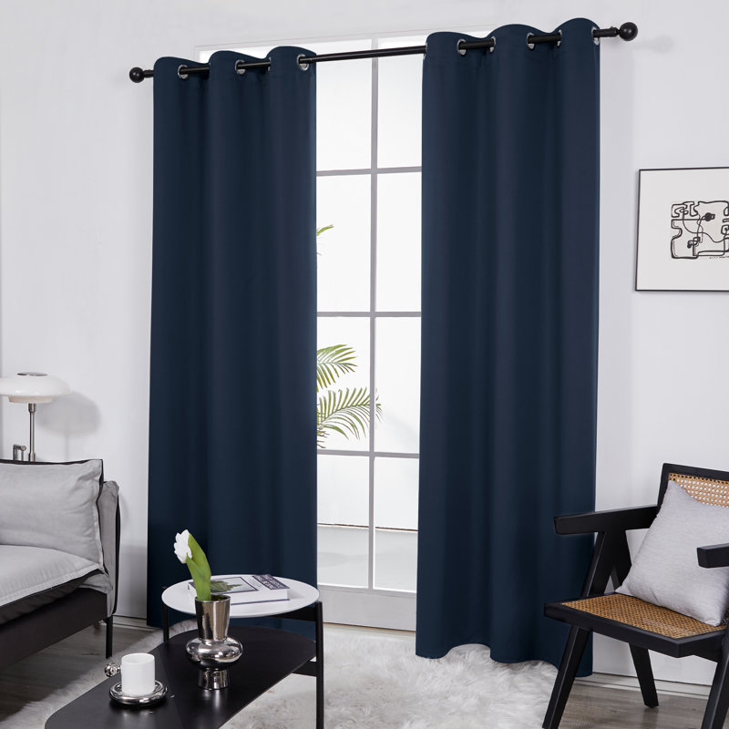 Frome Room Darkening Curtain Pair, 38" W x 63" L, Navy Blue