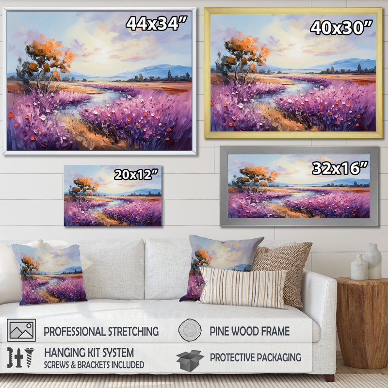 «Purple Tulips Field by the River», reproduction sur toile, Toile tendue, H 34 po x l 44 po
