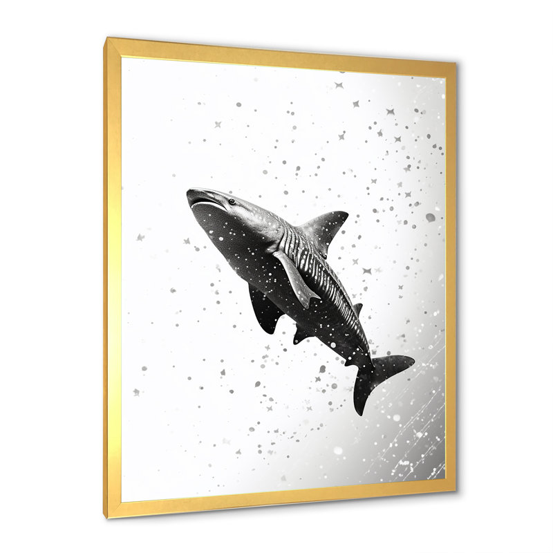 " Monochrome Gray Shark Dance II ", 32" H x 24" W x 1" D, Gold Single Picture Framed