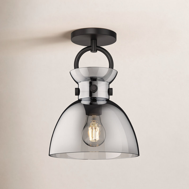 Tinka Glass Semi Flush Mount, Matte Black, Smoked