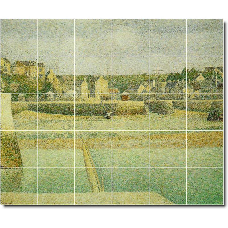 Carreau de peinture murale 48 po x 40 po 8 po x 8 po, Peinture au bord de l'eau par Georges Seurat W0831