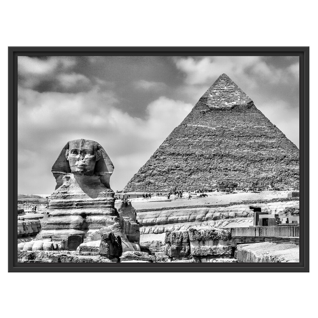 Gerahmtes Wandbild Sphinx von Gizeh mit Pyramide