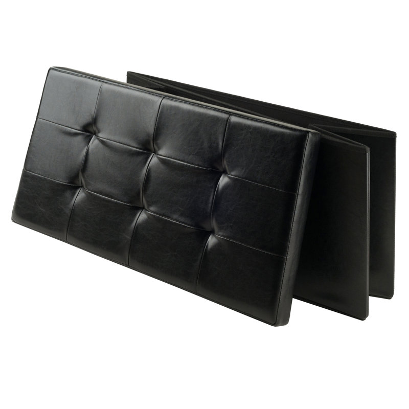 Aniyia Modern Faux Leather Ottoman in Black Finish, 29.92" W X 14.8" D X 14.96"H, Black
