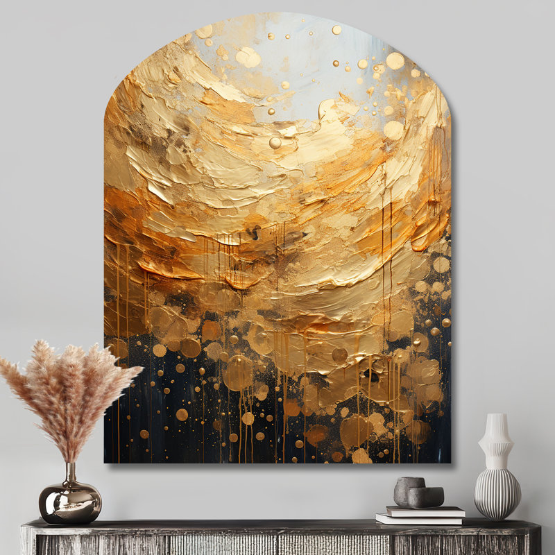«Chlores Gold Grey Golden Gleam II», art mural abstrait asymétrique en métal, reproduction de sculpture murale en forme unique