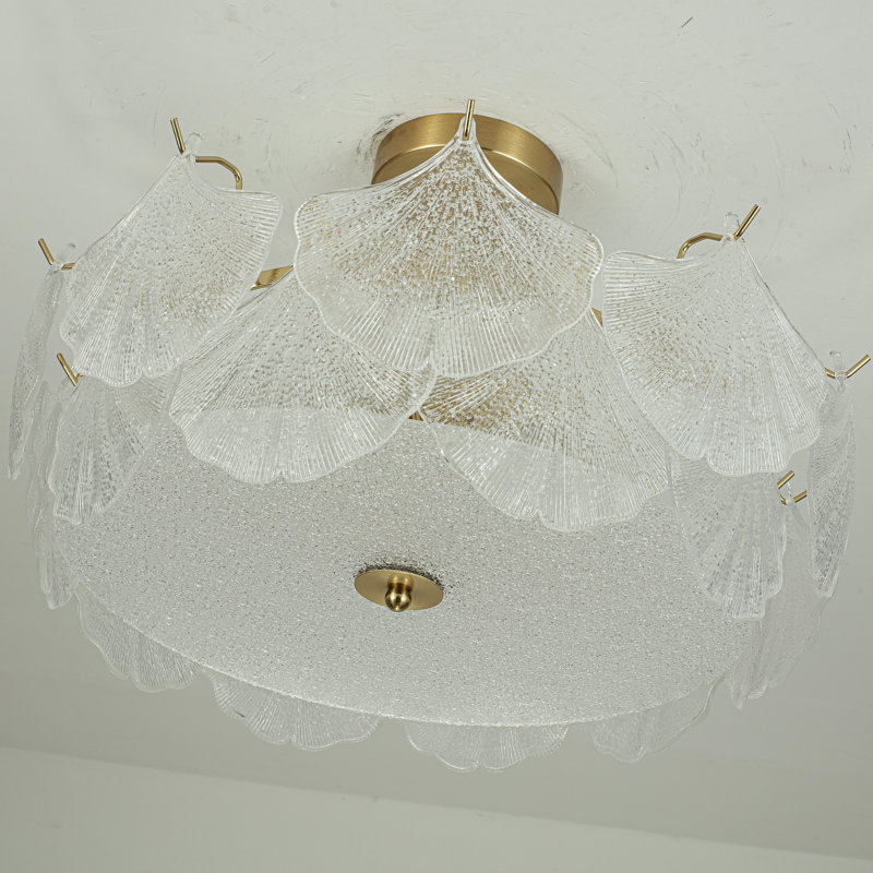 Plafonnier encastré en verre texturé à 3 lumières