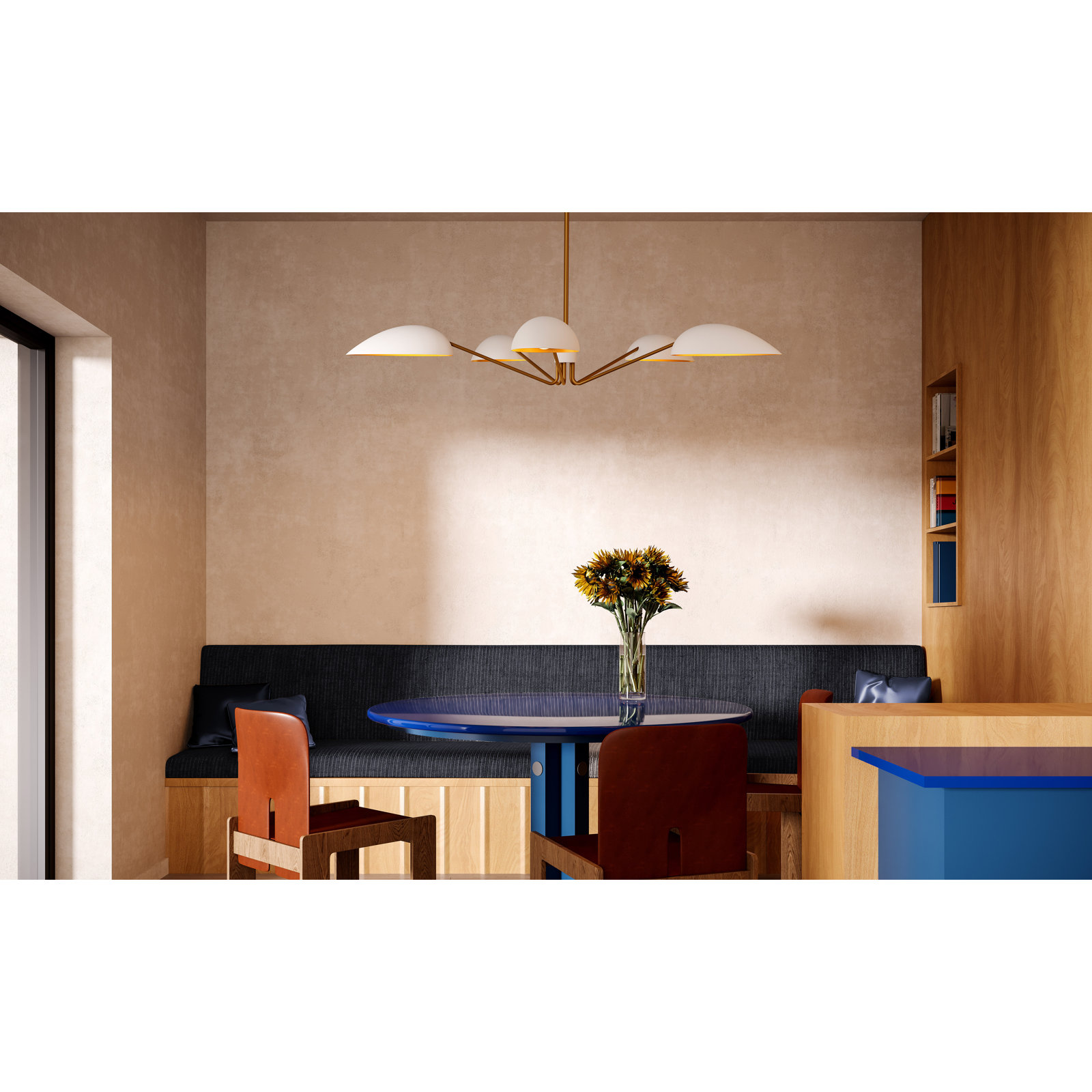 Raelle 5 Light Pendant, Aged Gold/White