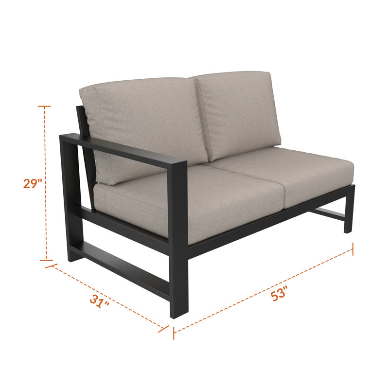 Oltjana Left Arm Outdoor Loveseat With Sunbrella Cushions, Left Hand Facing, Cast Silver