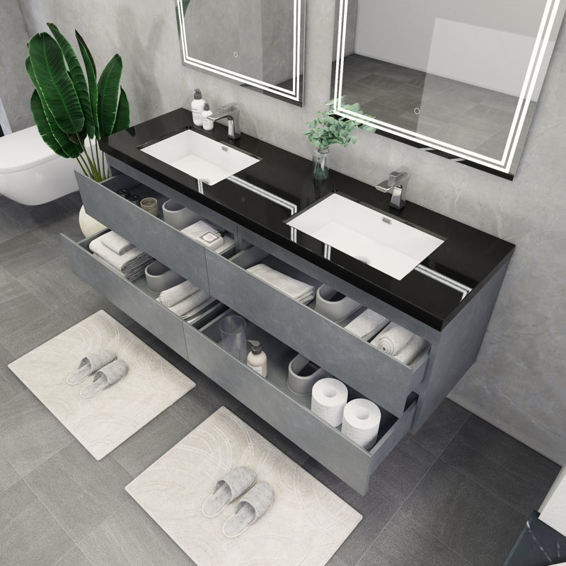 Kirker 72" Wall-Mounted Double Bathroom Vanity Set, Cement Gray