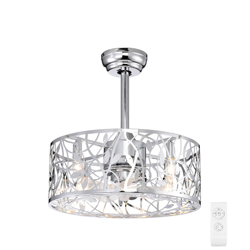 Chrome and Silver 20'' Caged Ceiling Fan with Remote