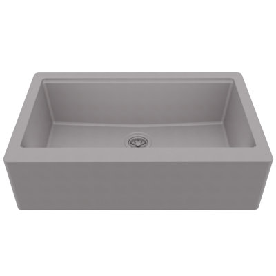 Karran 34" Deep Apron Front Single Bowl Quartz Kitchen Sink Kit in Grey