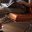 Méridienne pliante en cuir véritable de 29,3 po de largeur, fauteuil d'appoint moderne avec structure en acier inoxydable-129388501