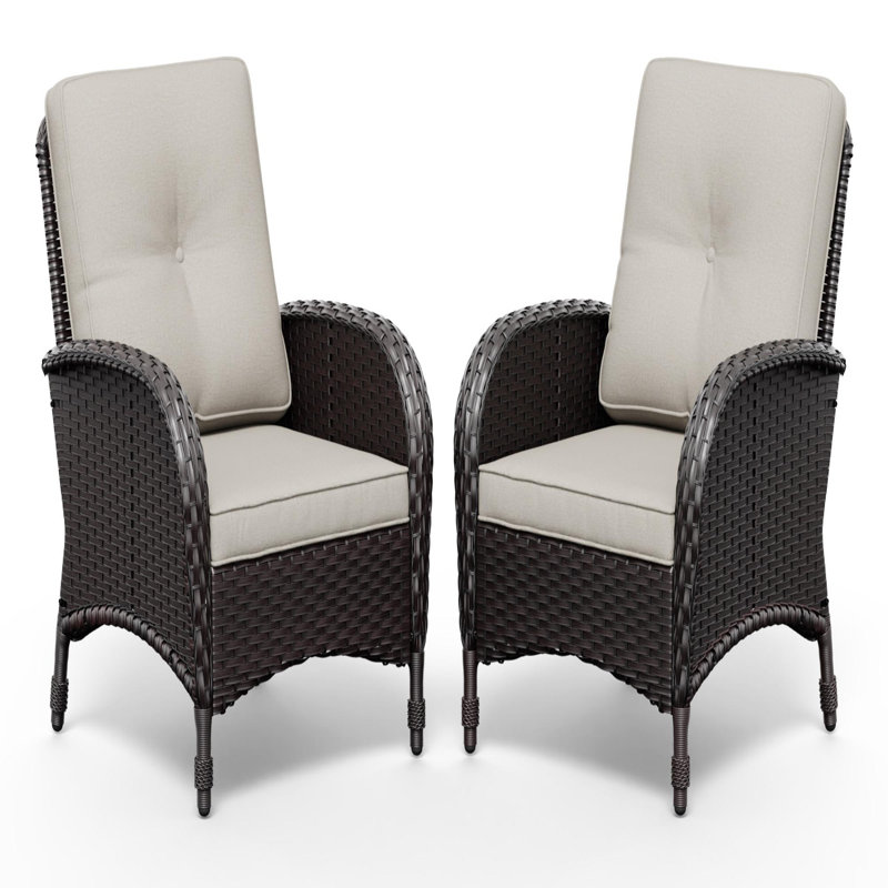All-Weather PE Wicker Outdoor Patio Chairs with 4" Beige Cushions(Set of 2), Beige, 1