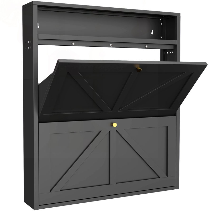 Armoire à chaussures murale en acier avec tiroirs rabattables, H 34,45 po x l 29,92 po x P 6,5 po, Noir