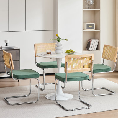 Chairs - Scandinavian Velvet Dining Chair - Rattan Back Chair - Metal Legs