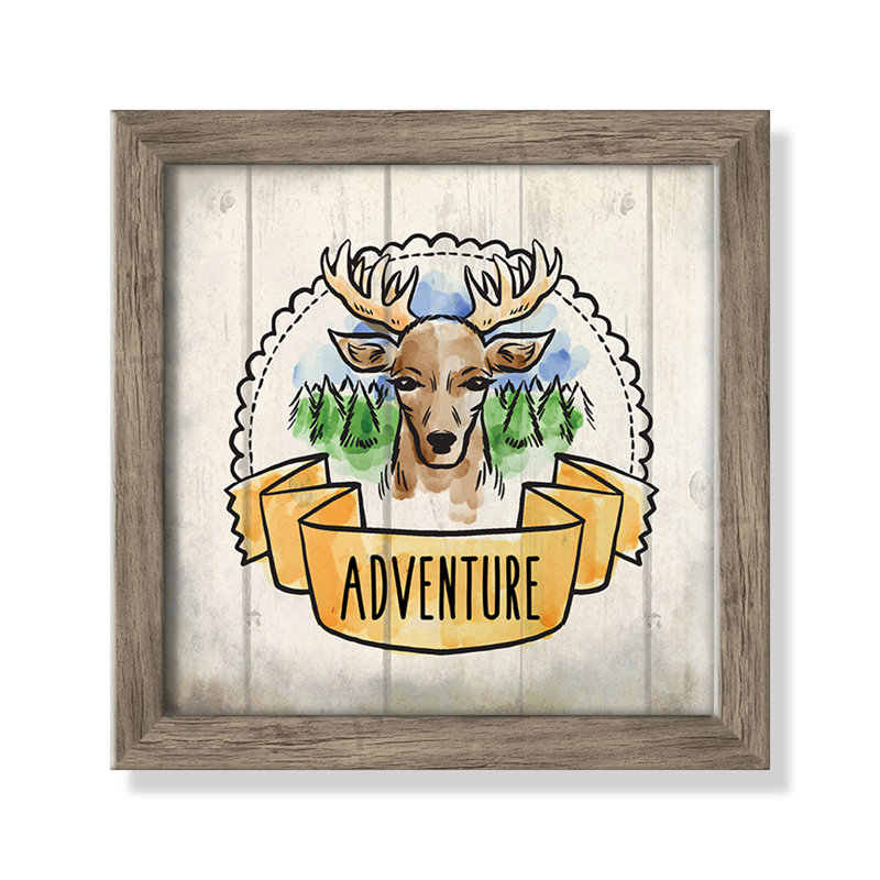 Adventure is out There 1, art encadré, 8" H x 8" W x 1.18" D, Encadré de boîte de grange gris