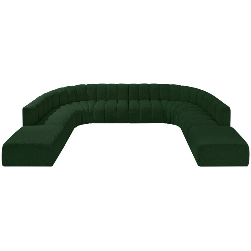 Hurlburt Upholstered Curved Sectional with Ottoman Reversible, Green Boucle Fabric