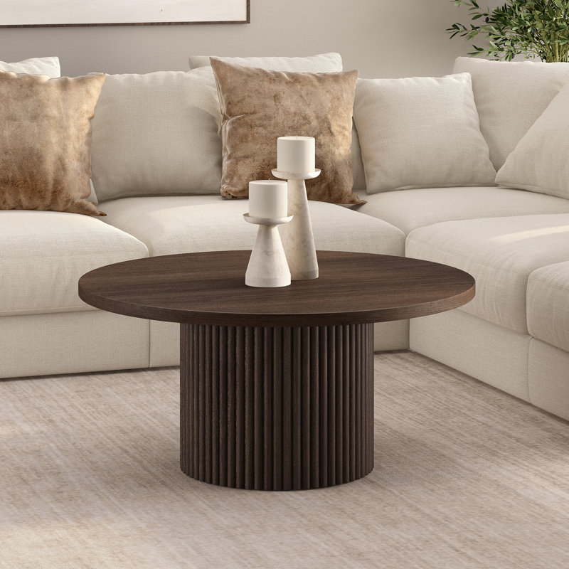 Table basse ronde et cannelée en chêne brun Rollan, Chêne brun