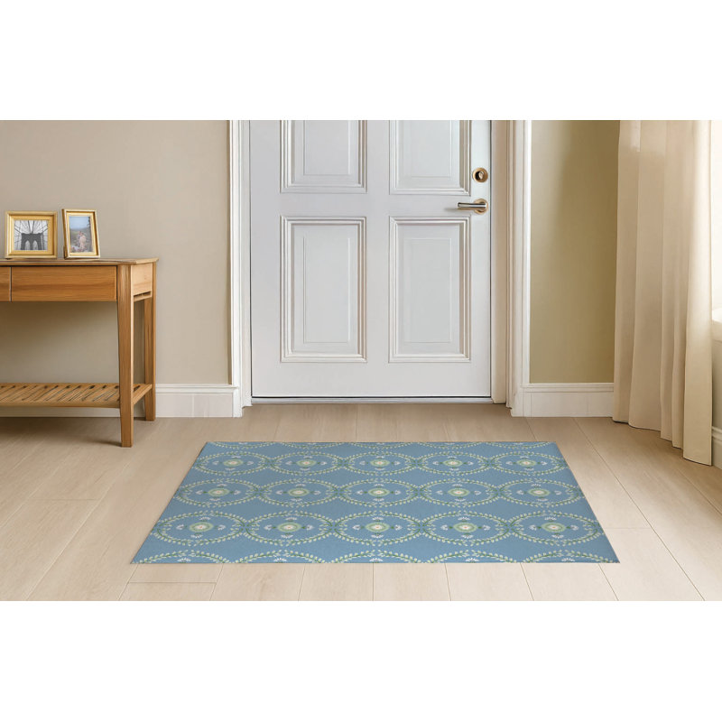 Tapis d'entrée à profil bas avec envers antidérapant Bree, Bleu ciel, L 60 po x L 36 po