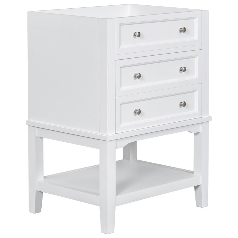 Meuble-lavabo de 24 po sans lavabo, base seulement, structure en bois massif, armoire de rangement de salle de bain avec tiroir et tablette ouverte