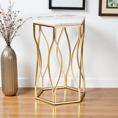 Imber Gold Metal End Table with Marble Tabletop in Modern and Contemporary Style