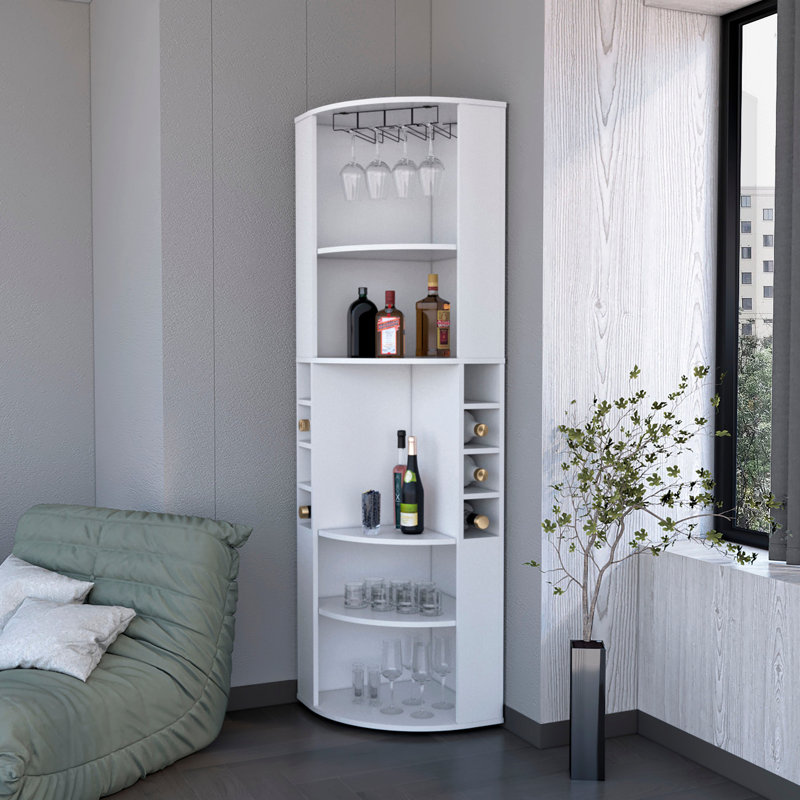 Meuble-bar blanc à 5 tablettes pour recevoir - convient aux coins en douceur, et les grandes tablettes fiables améliorent la conception intérieure