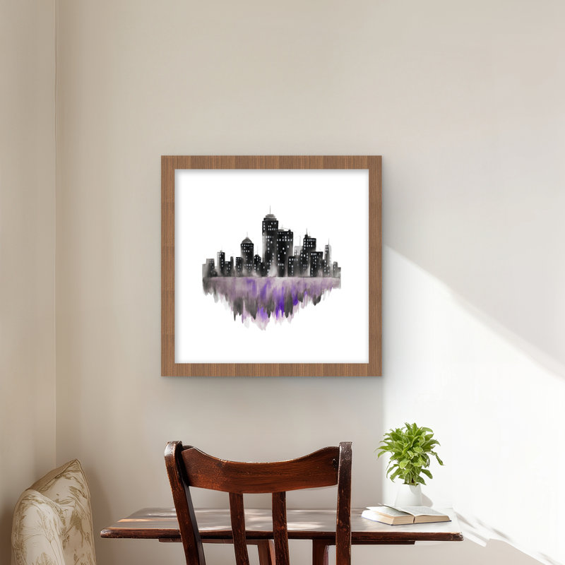 Aquarelle mauve, paysage urbain - reproduction mat industrielle encadrée