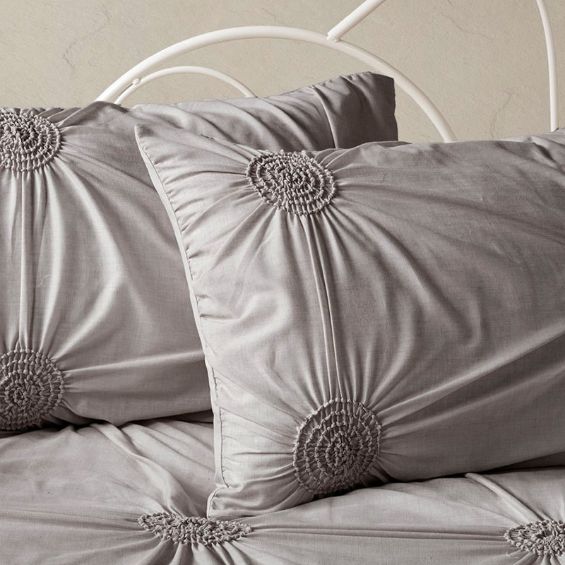 6 Daybed Cover In Dark Gray With Puckered Diamond Shaped Pillow Twin Size Detailing