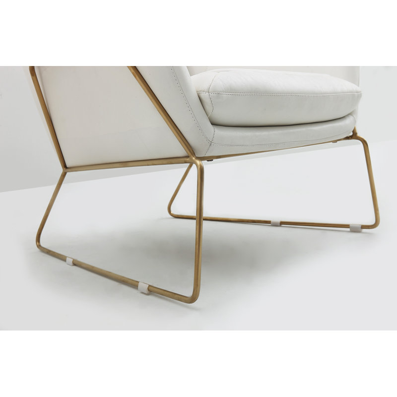Méridienne en cuir fleur Cullompt, Cuir véritable blanc Ivoire, Laiton