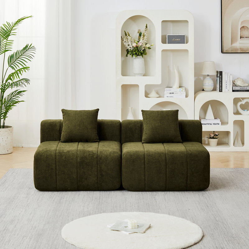 Modular Sectional Sofa With 2 Pillows For Living Room, Bedroom, Office, Green