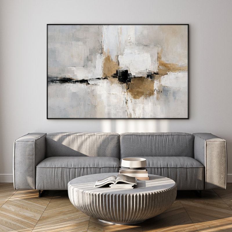 Très grand art mural imprimé sur toile - Décorations abstraites dorées pour salon contemporain - "Assemblage requis du cadre (cadre non fini)"