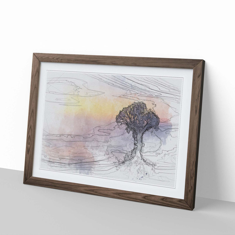 Tree Reflecting upon the Lake in Abstract - Framed Print, 35cm H x 50cm W x 2cm D, Walnut