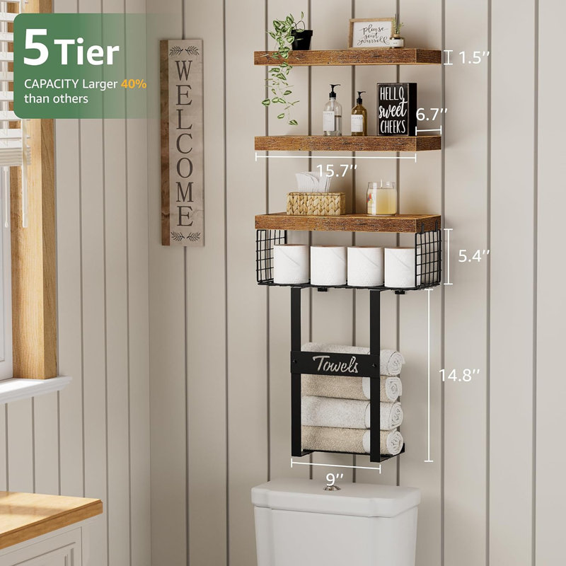 Bathroom Floating Shelves For Towels, Brown
