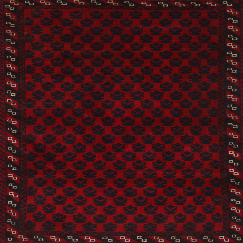 Tapis noir / rouge Southwestern, Carré 5 pi