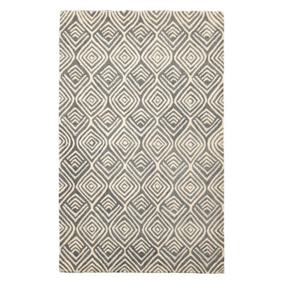 5x8 Gray Wool Oriental Rug Modern Geometric Hand Tufted Design