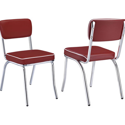 2pcs Red Upholstered Dining Chairs - Accented Side Chair Frame, Foam Padding, Modern (pair) Detailing Seat, Room
