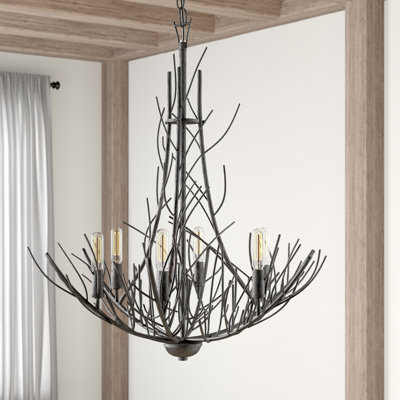 6 - Light Steel Dimmable Tiered Chandelier