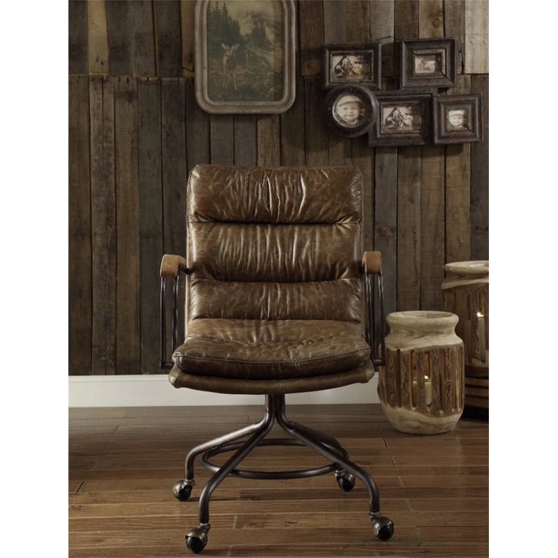 Harith II  Vintage Whiskey Top Grain Leather Office Chair, Brown