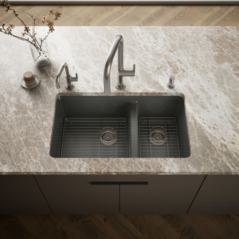 Riverby 33 In. Undermount Double-Bowl Kitchen Sink, Thunder Grey
