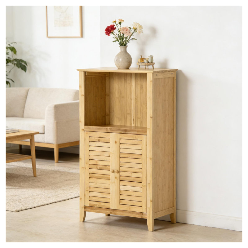 Armoire de salle de bain en bambou naturel avec rangement à 3 niveaux