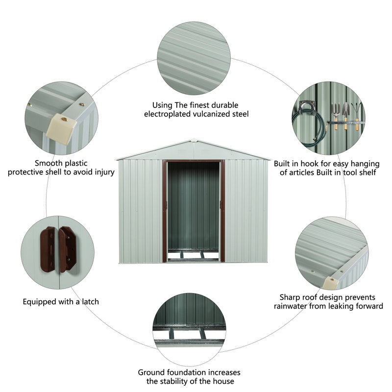 6 x 5ft White Metal Storage Shed with Sliding Doors