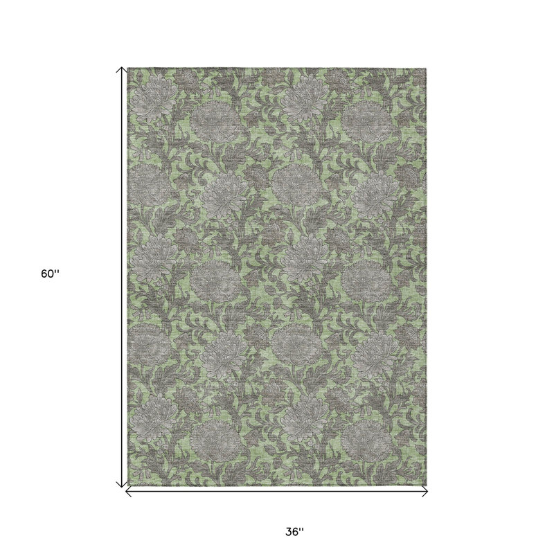 Tapis d'intérieur lavable à motif floral gris 3 pi x 5 pi