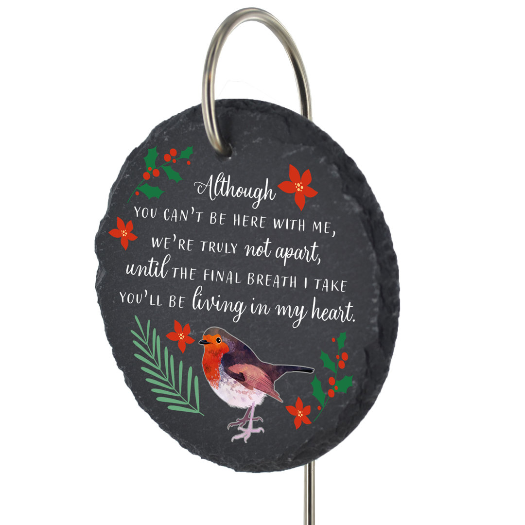 Boette Xmas Robin Living in My Heart Circle Slate Memorial Plaque