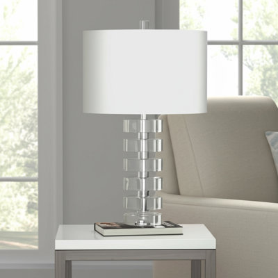 Lampe de table élégante en cristal cylindrique empilé pour salon - Lampe de chevet ou de bureau moderne pour chambre - 71 cm, cristal transparent et blanc