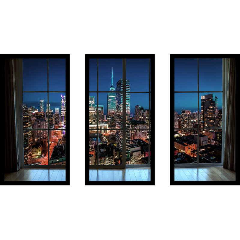«Twilight in Downtown Toronto, Ontario Window», ensemble de 3 reproductions de photos sur acrylique