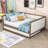 Full Size Linen Upholstered Daybed with Twin Trundle and Nailhead Decoration