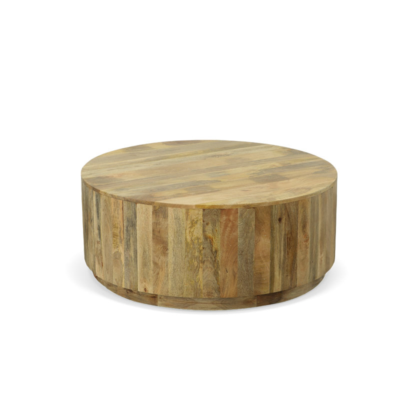Rustic Brown 42" Round Handcrafted Mango Wood Coffee Table, Natural