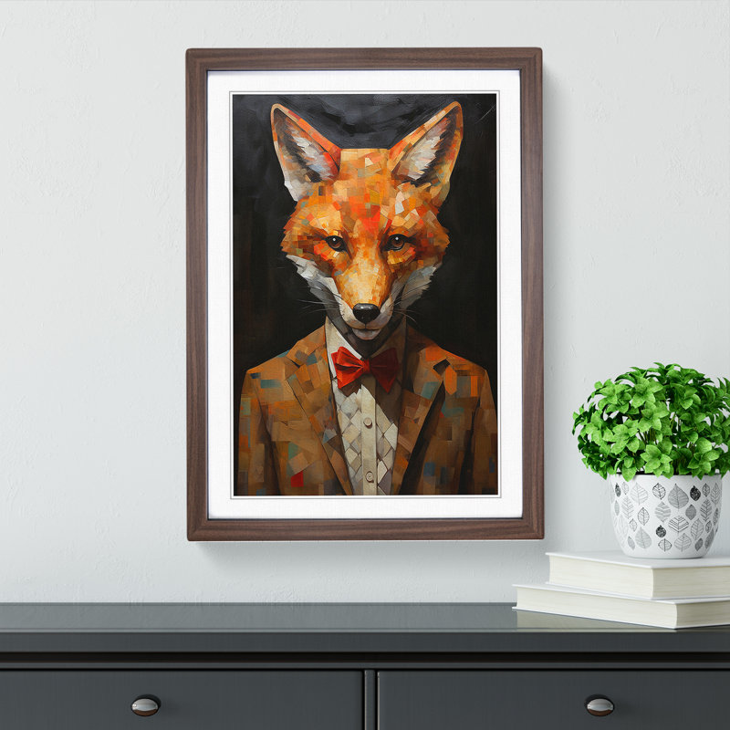 Fox Dadaism No.3 - Single Picture Frame Print on Wood, Walnut, 46cm H x 34cm W x 2cm D