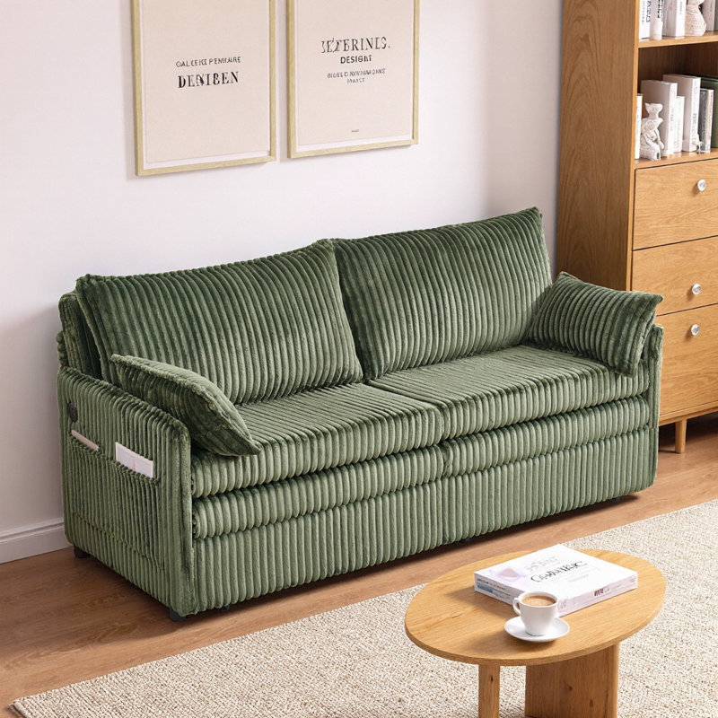 Lit double escamotable (68 po x 68 po), port USB + poches latérales, cadre en bois de pin et en fer, support de 600 lb, installation simple en boîte de 30 minutes